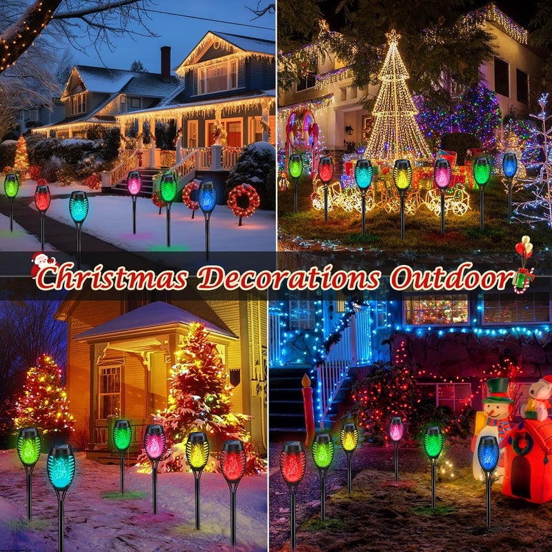 IkeeRuic 12Pack Christmas Yard Decorations, Multicolor Christmas Solar Lights for Outside Decor, LED Solar Flame Lights Outdoor for Xmas Decor, Waterproof Luces Solares for Yard Patio Garden Pathway - Image 2